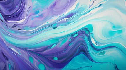 Iridescent waves of lavender and teal liquid merging and flowing, forming a hypnotic display of...