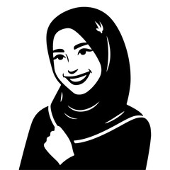 Fototapeta premium a smiling hijab woman flat vector silhouette, black color silhouette