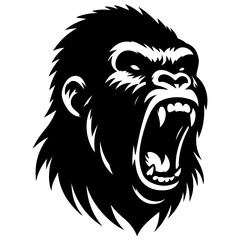 angry Gorilla howling face logo silhouette vector, black color silhouette