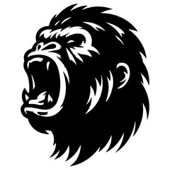 angry Gorilla howling face logo silhouette vector, black color silhouette