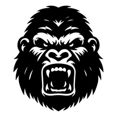 angry Gorilla howling face logo silhouette vector, black color silhouette