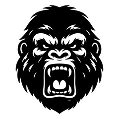 angry Gorilla howling face logo silhouette vector, black color silhouette