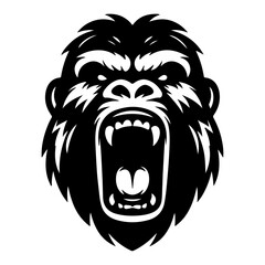 angry Gorilla howling face logo silhouette vector, black color silhouette