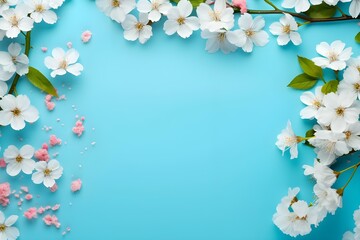 Beautiful Spring Blossoms Adorn Vibrant Blue Background