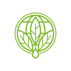 global environment icon line art. environmental and eco symbol. leaf and globe earth. vector green color image