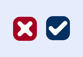 set of two Check mark and Cross mark with rounded shapes