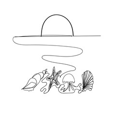 Continuous Line Drawing Underwater Scenery life. Summer Holiday. Illustration Icon Vector