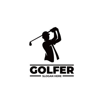 Child golf player logo design template