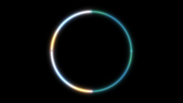 Modern techno round frame rotating with flickering effect on dark background. Endless loop video