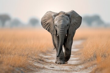 Fototapeta premium baby elephant, Professional photo, wildlife tele shot style, blur background, minimalistic