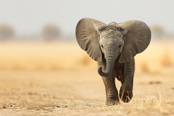 baby elephant, Professional photo, wildlife tele shot style, blur background, minimalistic - obrazy, fototapety, plakaty