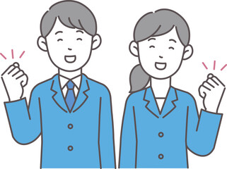 ガッツポーズする会社員の上半身イラスト