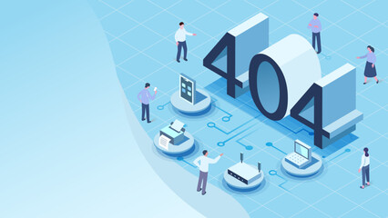 isometric design illustration ,404 error page design concept