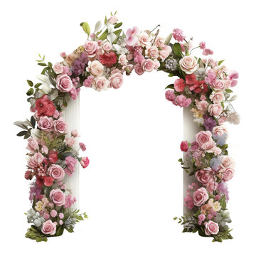 Backdrop wedding arch with multi flower, isolated on transparent or white background