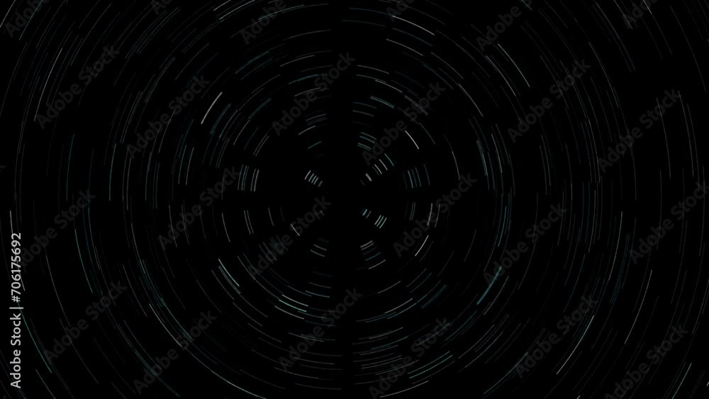 Poster futuristic circle lines tunnel motion travel loop on black background.