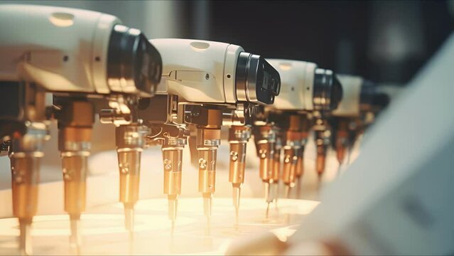 Closeup of a surgical robots grippers delicately holding and manipulating tiny instruments inside a patients body.