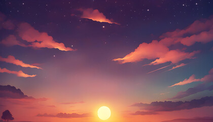 sunset theme in cartoon background