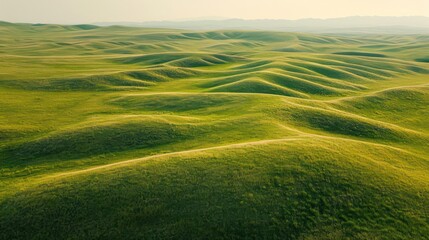 Obraz premium Aerial view of green grassy hills