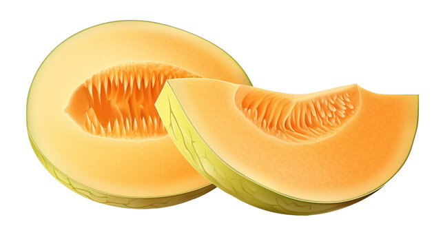 sliced cantaloupe fruit, orange and green clip art preview