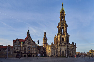 Fototapeta na wymiar The Cathedral of the Holy Trinity (Katholische Hofkirche), baroque styled church and cathedral of Dresden in Germany