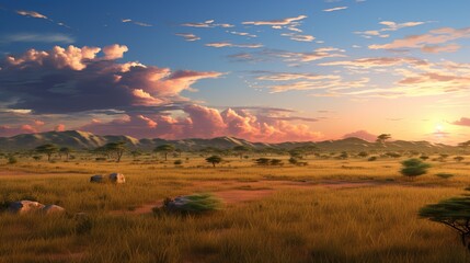 landscape savana field with blue sky
