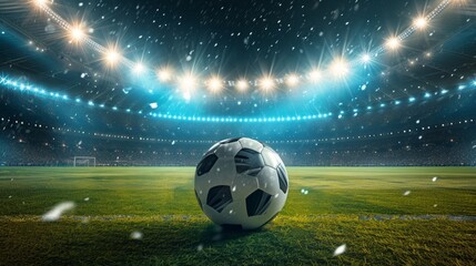 Snowflakes Falling on Soccer Field with Stadium Lights