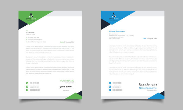 Green And Blue Modern Business Letterhead Simple Clean Template Design