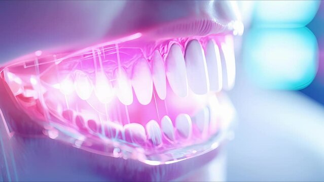 Extreme closeup of a dental impression being scanned and analyzed by advanced AI dental software.