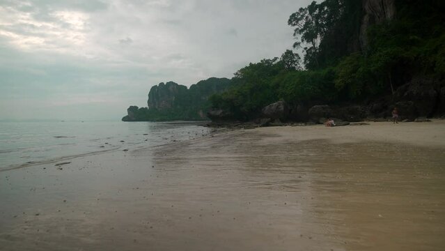 Footage from Railay beach in Krabi Thailand footage of incredible Thai landscapes incredible nature with insane rocks, beaches, hills, ocean. Footage filmed in 4k with smooth movement