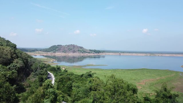Drone shot of Aliyar Reservoir and dam, Coimbatore, Tamil Nadu, South India