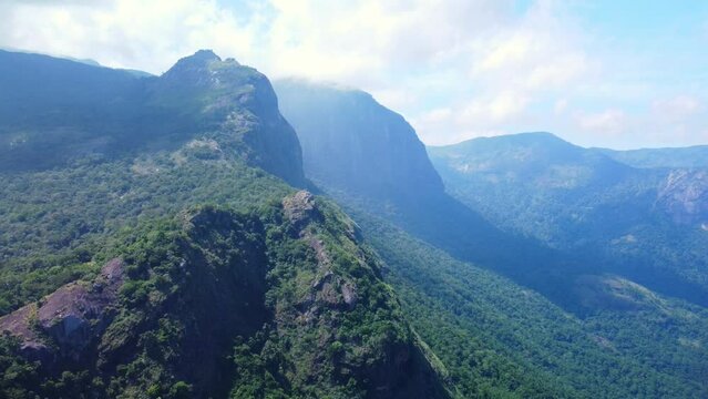 Drone shot of Aliyar Reserve Forest and Anamalai Tiger Reserve, Coimbatore, Tamil Nadu, India