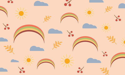 Seamless children's pattern with rainbow and hearts for fabric, wrapping, textile, wallpaper, apparel, vector illustration.
