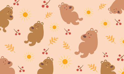 seamless childish pattern with cute bear in wood creative kids texture for fabric, wrapping, textile, wallpaper, apparel.
