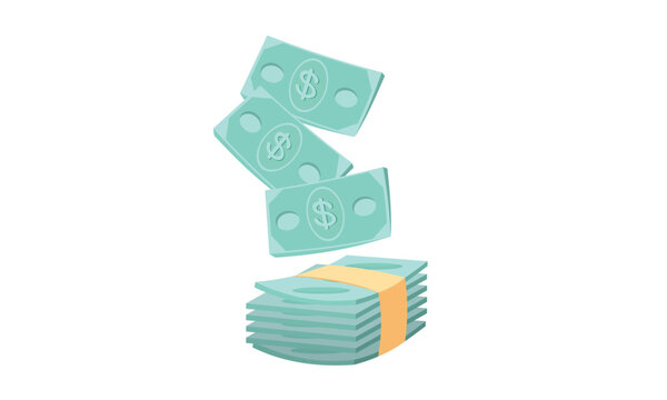 3D Green Dollars Falling to bundle of money.3d goal for business, bank, finance, investment, money illustrations.