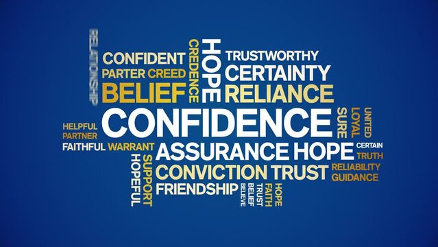 Confidence animated tag word cloud;text design animation kinetic typography seamless loop.