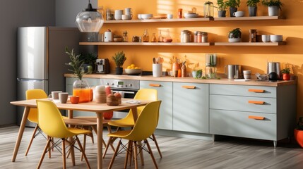 Modern kitchen interior accessories and style with furniture
