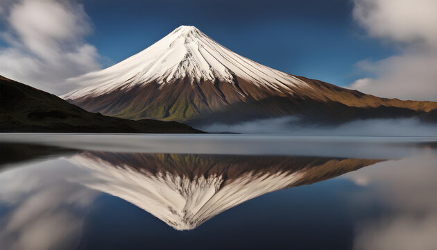 A picture of the volcano in the snowy mountain