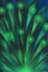 abstract background with green peacock feathers motif with blur and noise effects