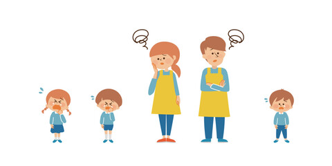 保育士と泣く子供　困る表情セット　イラスト素材