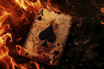 A burning ace playing card - Generative AI - obrazy, fototapety, plakaty
