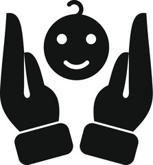 Hand help support icon simple vector. Dark unit. Shield palm mother
