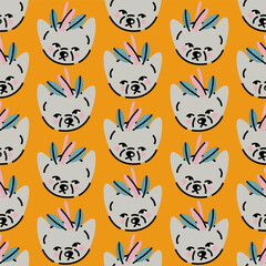Vector seamless pattern, background, print, design with cat heads
