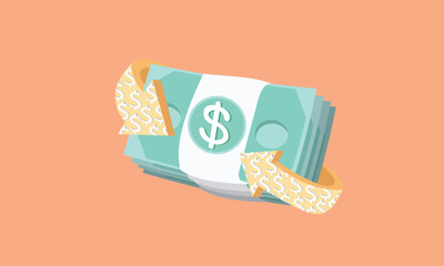 3D Arrow wrapped around stack of money. Banking transaction service concept. Business and investment.3d goal for business, bank, finance, investment, money illustrations.