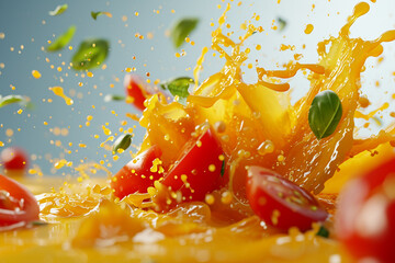 Food splashing product advertisement 3d minimalistic background