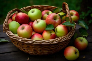 a basket full of juicy and mature apples. Generative AI