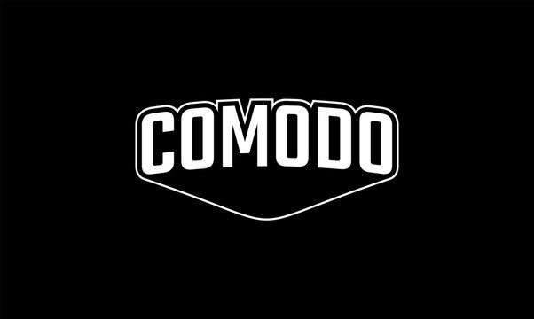 Illustration vector graphic typography of comodo on black background. Team text vintage. Good for template background, t-shirt, banner, poster, etc. 