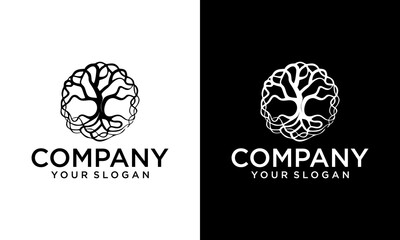 Creative circle Dry tree and root vector logo. tree features. this logo is decorative, modern, clean and simple.