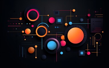 Fototapeta premium Colorful geometric structures design on black background wallpaper. Dark background. AI generated