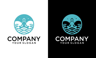 Minimalist Yoga poses human line art logo design concept. Yoga meditation logo illustration vector.