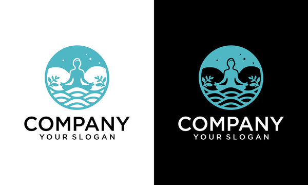 Minimalist Yoga poses human line art logo design concept. Yoga meditation logo illustration vector.